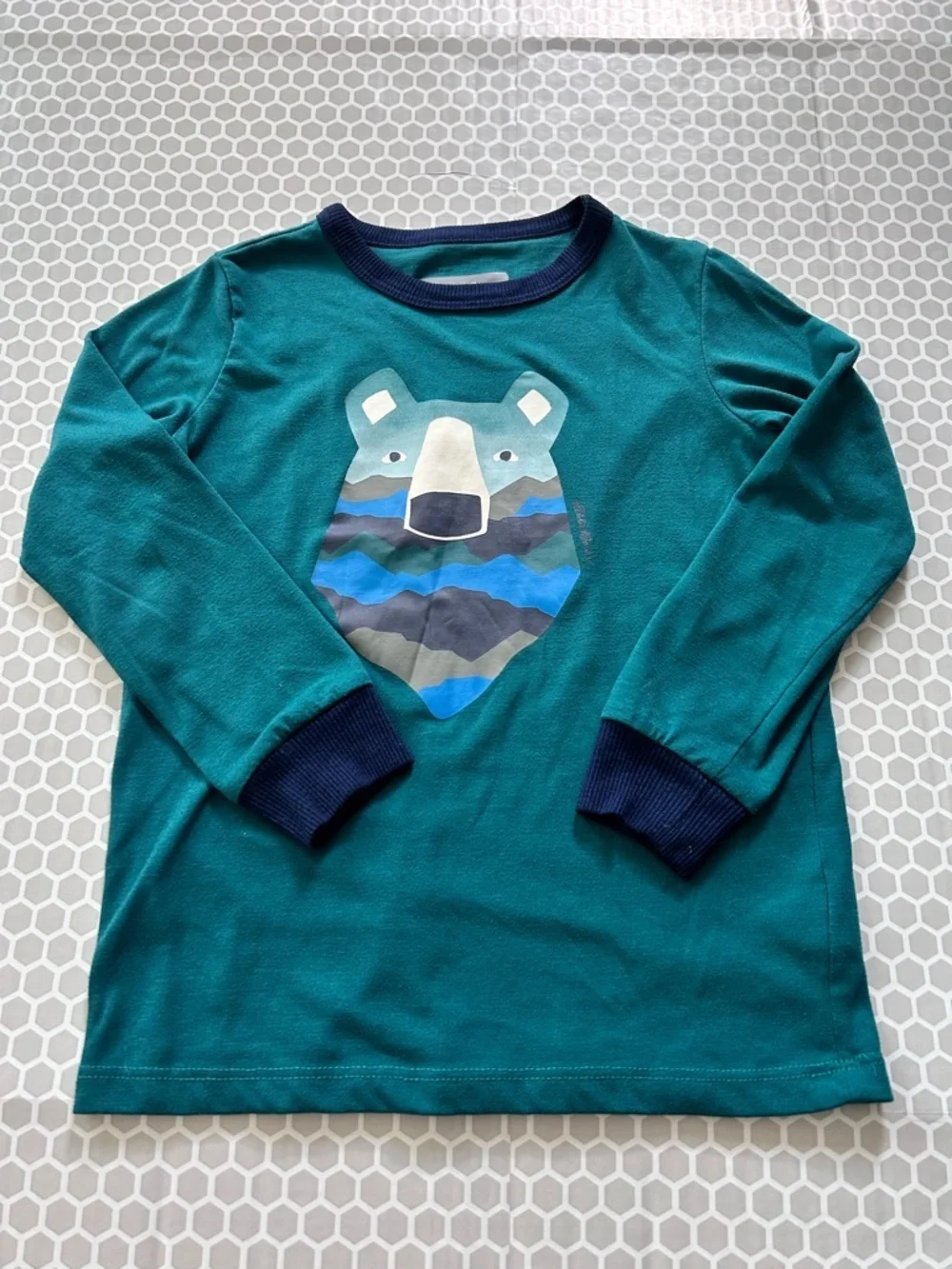 Eddie Bauer Teal Bear Pajama Set with Navy Accents Size XS (5/6)